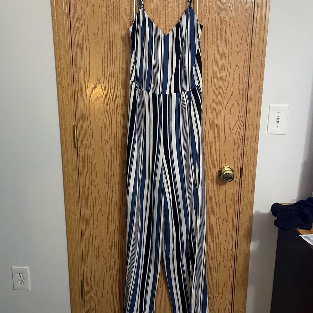 Sz L stripe wide leg jumpsuit